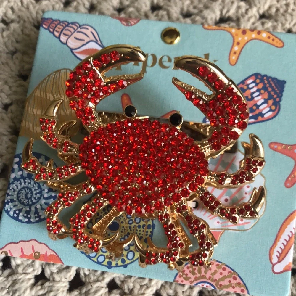 BEACHY Red and Gold CRAB Hair Claw Clip